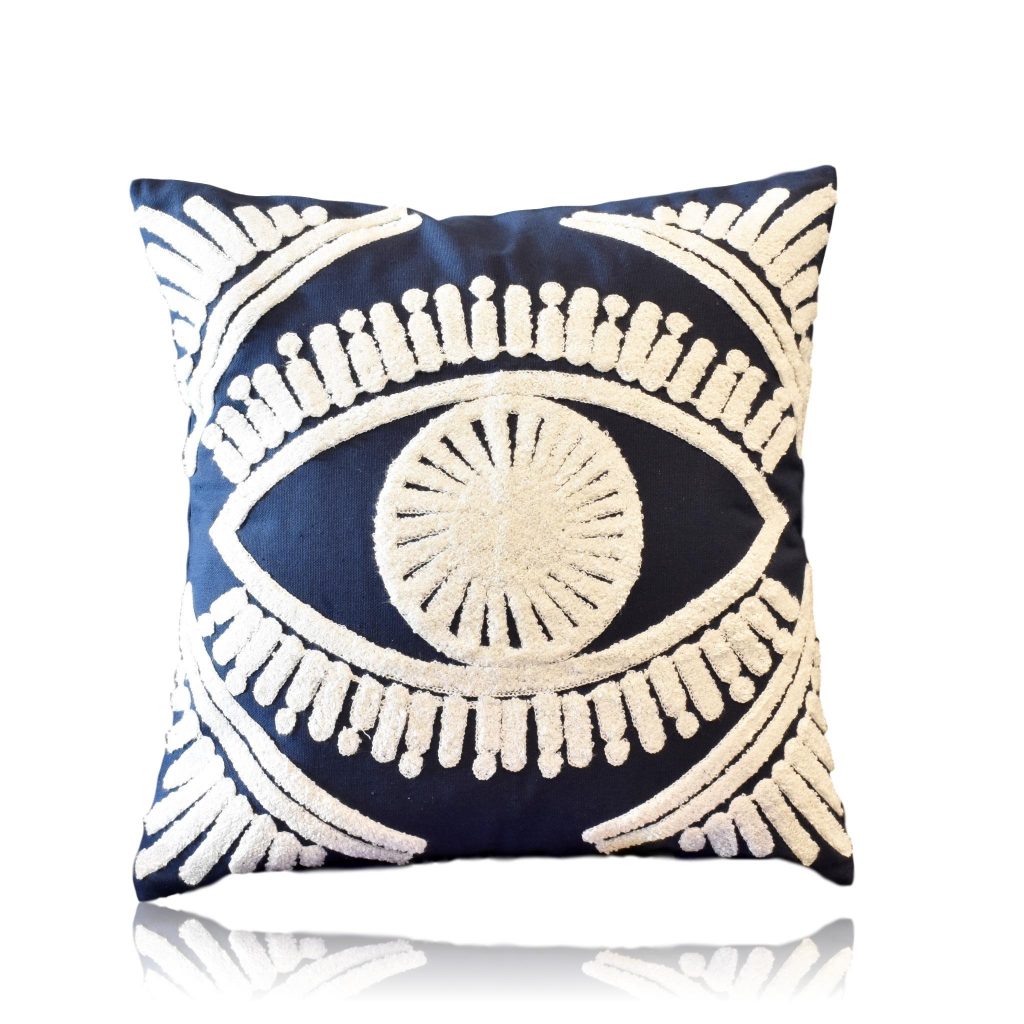 Embroidered Eye Navy Cushion Cover