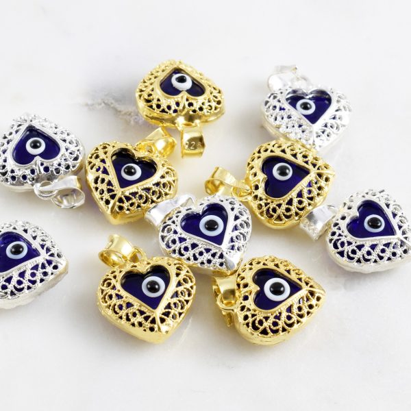 Filigree evil eye heart gold pendant - Image 2