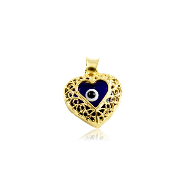 Filigree evil eye heart gold pendant